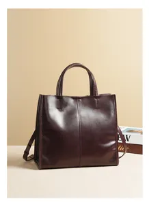 Autumn winter genuine leather large capacity single shoulder tote bag women commuting handbag