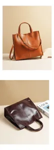 Autumn winter genuine leather large capacity shoulder tote bag versatile commuting handbag.