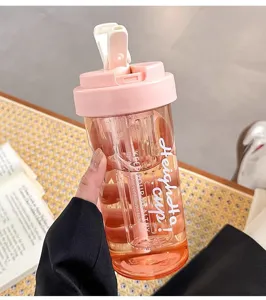 Large capacity plastic water bottle for women with straw and handle, stylish summer cup for daily use.