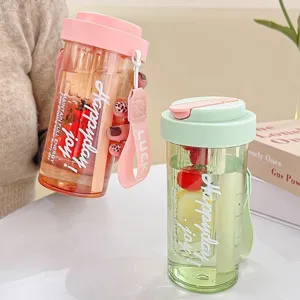 Large capacity portable plastic water bottles with straw for students summer daily use.