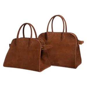 Borsa a mano in camoscio marrone grande capacità shopper in vera pelle donna borsa da lavoro chic