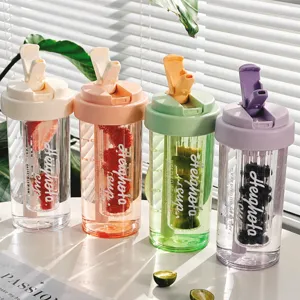 Large capacity water bottle with straw for women, cute summer plastic fruit infuser cup.