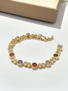 Bracciale tennis con zirconi cubici multicolore da donna, elegante gioiello placcato oro.