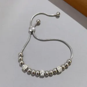 Bracciale scorrevole in acciaio inossidabile con perline di strass gioielli moda.
