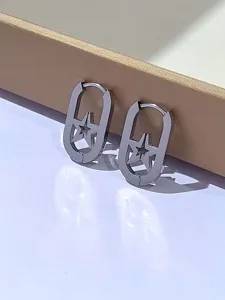 Orecchini a Cerchio con Stella in Acciaio Inossidabile Geometrici Cavi Minimalisti