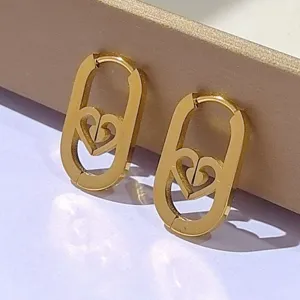 Orecchini a cerchio cavi a forma di cuore in acciaio inossidabile stile minimalista donna