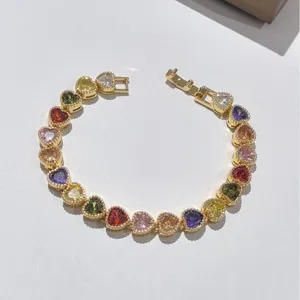 Bracciale Moda in Zirconia Colorata a Cuore e Stella per Donna in Rame Galvanizzato Lusso Leggero Dolce Gioielli
