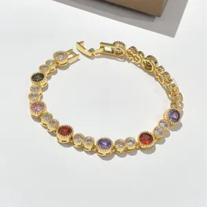Bracciale Tennis Zircone Multicolore Placcato Oro Cristallo Gemma Donna Moda Elegante