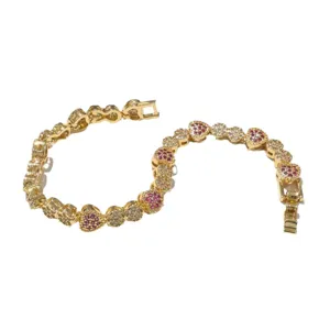 Bracciale tennis cuore in zircone cubico colorato placcato oro, gioiello di moda di lusso donna