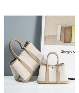 Canvas leather tote bag handbag classic designer style commuting shoulder bag large capacity