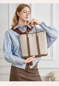 Canvas tote bag for women vertical large capacity shoulder handbag casual leather designer