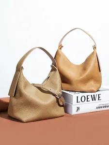 Women Genuine Leather Tote Bag Casual Commuter Soft Cowhide Shoulder Crossbody Handbag Fashion Simple Chic Ladies Bag