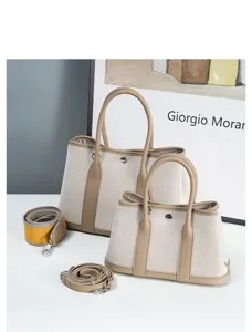 Canvas and leather tote bag set casual commuting shoulder bag large capacity designer style