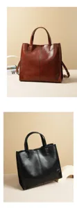 Genuine leather large capacity shoulder tote bag, versatile commute women handbag for daily use.