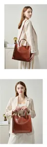 Genuine leather tote bag for women, large capacity shoulder handbag for daily work commute.