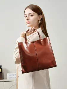 Women Genuine Leather Large Capacity Tote Bag Top Layer Cowhide Office Commute Handbag Casual Versatile Shoulder Bag