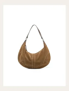 Borsa a tracolla a mezzaluna in camoscio marrone, borsa hobo vintage per donne eleganti.