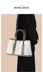 Canvas tote bag for women large capacity shoulder bag casual commuting handbag with leather