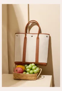 Canvas leather tote bag vertical large capacity shoulder handbag casual designer style daily use