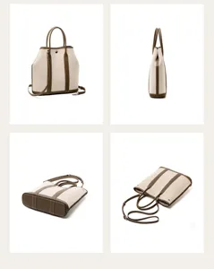 Canvas leather tote bag detail view, multi-angle display showing premium texture.