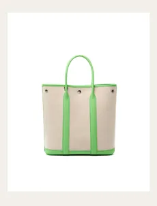 Vertical canvas tote bag for women, large capacity leather trim shoulder handbag daily use.