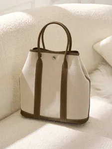 Canvas leather tote bag vertical large capacity shoulder handbag for women stylish chic