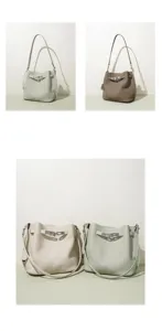 Classic leather bucket bag with turn lock detail, stylish womens solid color shoulder cross body bag.