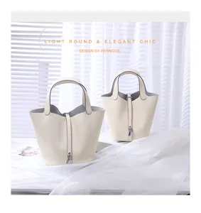 Borsa a secchiello in vera pelle con lucchetto, design classico morbido dettaglio.