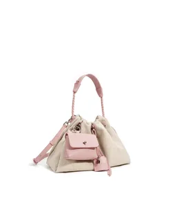 Canvas pink leather bucket shoulder bag chic cloud crossbody handbag with small pouch design