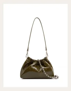 Moderna borsa a tracolla da donna in pelle arricciata verde con catena, elegante borsa nuvola.