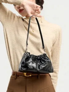 Borsa a Nuvola in Vera Pelle da Donna Borsa a Tracolla Casual Plissettata Catena Moda Borsa a Spalla