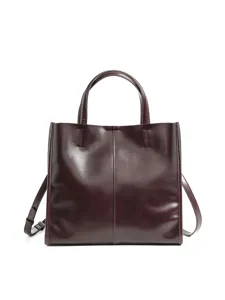 Wine red genuine leather tote bag large capacity shoulder handbag for daily women commute