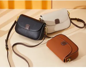 Genuine leather crossbody bag for women, retro small square shoulder bag with fine stitching.