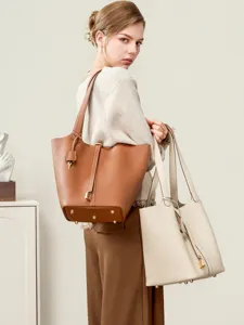Genuine leather bucket bag for women, top layer cowhide shoulder handbag, large capacity tote.