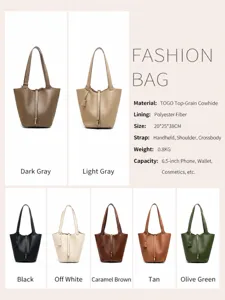 Genuine leather bucket bag women large capacity underarm handbag luxury designer casual tote bag