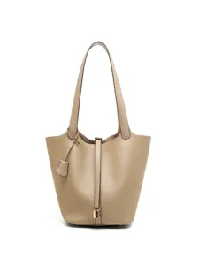 Genuine leather bucket bag women high-end commute shoulder handbag stylish daily tote purse