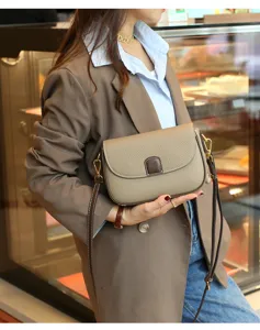 Genuine leather shoulder crossbody bag for women, stylish minimalist small square handbag.
