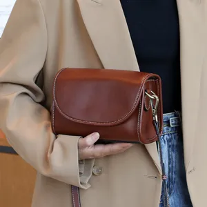 Vintage Genuine Leather Women Shoulder Bag Top Layer Cowhide Crossbody Bag Fashion Versatile Handbag Retro Commuter Bag