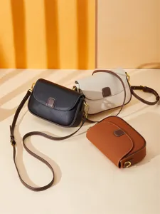 Stylish genuine leather shoulder bag for women, classic crossbody purse with chic flap design.
