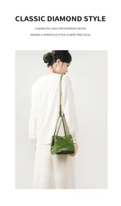 Woven leather shoulder bag for women, premium genuine cowhide commuter handbag with classic design.