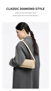Classic beige shoulder bag for women, stylish underarm baguette bag for daily commuting.