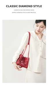 Genuine leather hand-woven shoulder bag for women, stylish red daily commuter handbag.