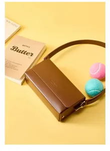 Brown leather shoulder bag baguette minimalist chic crossbody purse daily commute handbag