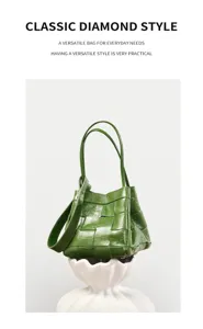 Green woven leather shoulder bag chic handmade luxury tote daily commute handbag style