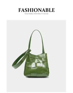 Genuine leather woven handbag for women, large capacity commuter shoulder bag and tote.