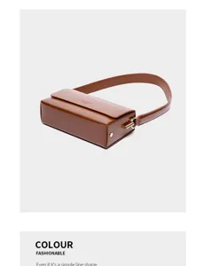 Minimalist brown leather shoulder bag for women, chic underarm purse with metal hardware.