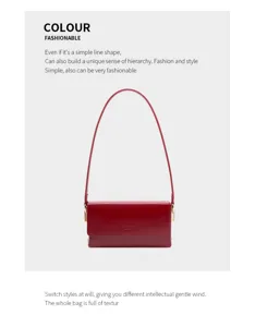 Minimalist red leather shoulder bag, chic underarm handbag for daily women commuting style.