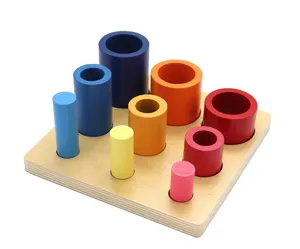 Montessori wooden cylinder socket block sensory educational toy for early childhood learning.