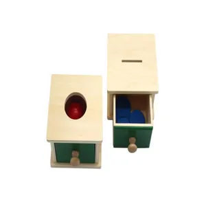 Montessori wooden coin and ball drop box set for early education, ideal toddler learning toy.