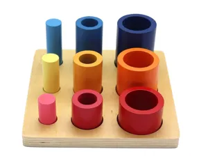 Montessori wooden cylinder socket block sensory early education toy for kids learning.